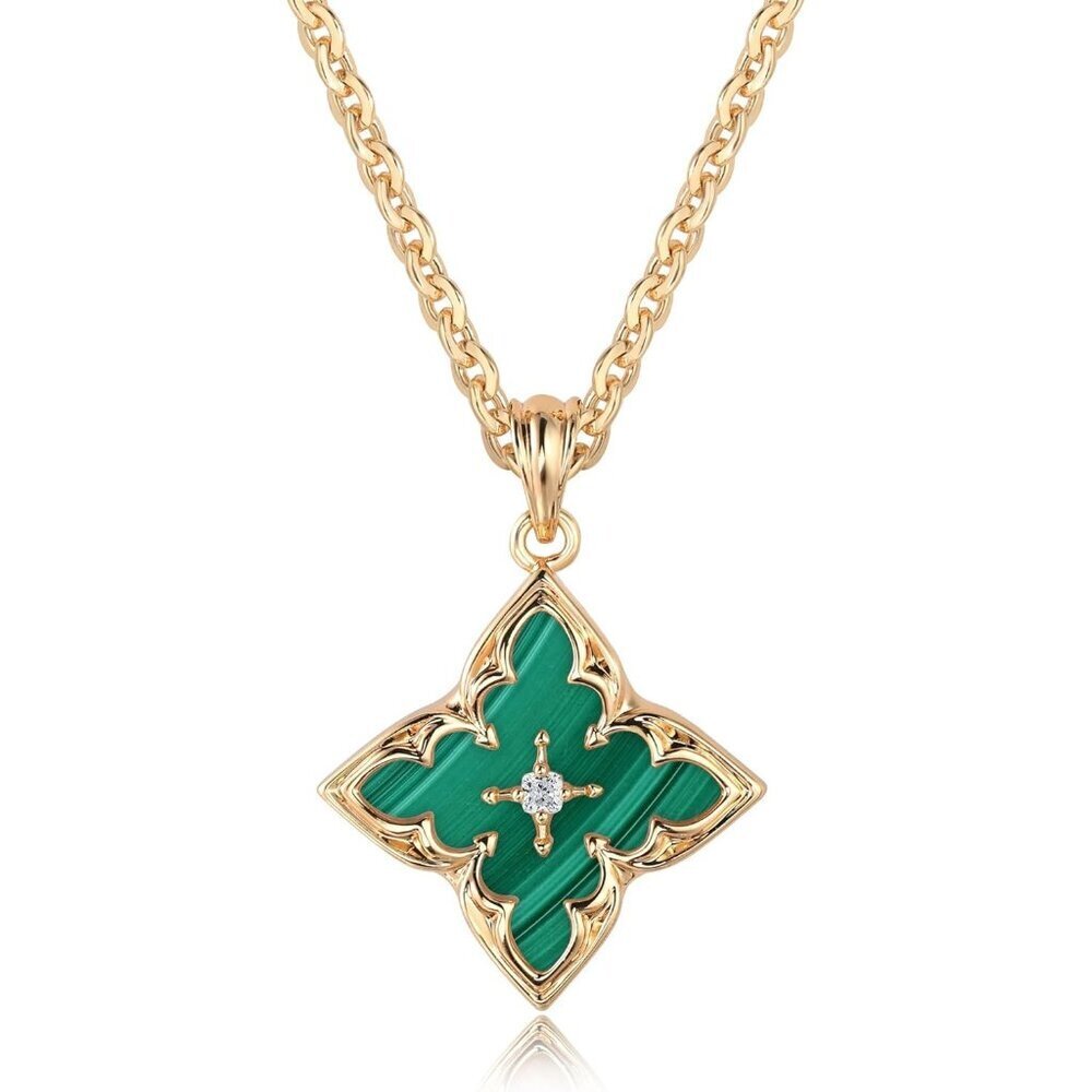 Gold Clover Necklace Women Dainty 14K Gold Dark Green Pendant Adjustable Chain - Picture 1 of 7